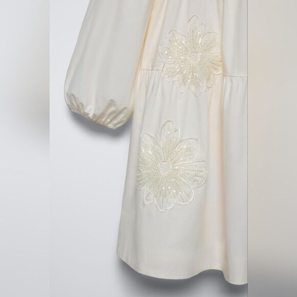 NWT ZARA kids ShimmerβFloral Poplin Dress ECRU White Size 13-14 - Picture 3 of 6